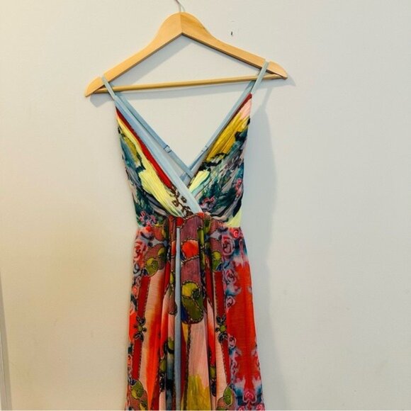 Alice + Olivia Orly Lola Lady Dress Size 2 Boho Resort Maxi Handkerchief Hem - Picture 6 of 14